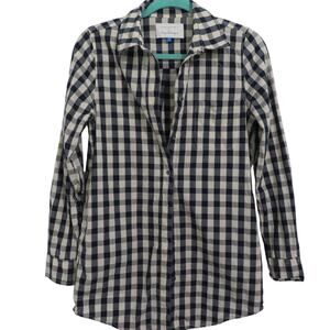 Solid & Striped x Poppy Delevingne Women Sz S Navy White Gingham Long Sleeve Top
